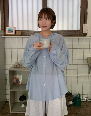 Youkus Summer Hood See-through Long Sleeve Shirt